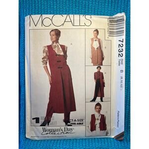 McCalls 7232 dress vest 1990s pattern size 8 10 12